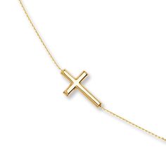 A sideways cross suspends between cable chains in this contemporary bracelet for her. Fashioned in 14K yellow gold, the bracelet adjusts in length from 7 to 7.5 inches, and secures with a lobster clasp. Gold Cross Bracelet, Gold Layered Bracelets, Pearl Diamond Jewelry, Contemporary Bracelets, Cross Jewelry Necklace, Bracelet For Her, Fan Jewelry, Jewelry Advice, Diamond Wedding Rings Sets