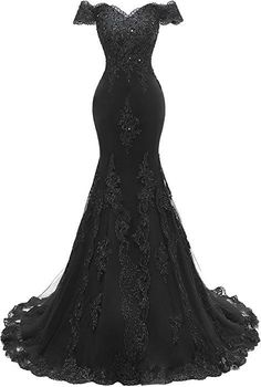 Black Prom Dresses Gaun Abad Pertengahan, डिजाइनर कपड़े, Black Wedding Gowns, Off Shoulder Evening Gown, Beaded Evening Gowns, Mermaid Prom Dresses Lace, Prom Dresses Long Lace, Long Evening Dresses, Prom Dresses Long Mermaid