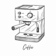 a drawing of a coffee machine with the word coffee on it