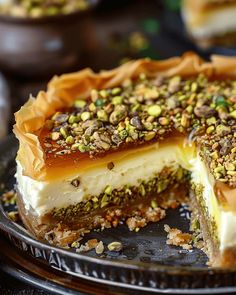 there is a pie with nuts on it