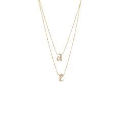 Gold Pave Gothic Double Initial Necklace - Adina's Jewels Luxury 14k Gold Initial Necklace For Formal Occasions, Luxury White Gold Pendant Name Necklace, Luxury Gold Double Strand Necklaces, Elegant Gold Diamond Necklace With Clavicle Chain, Luxury Gold Double Strand Necklace, Luxury Double Strand Gold Necklaces, Luxury Double Strand Gold Necklace, Elegant Double Strand Necklace For Anniversary, Classic Gold Diamond Name Necklace