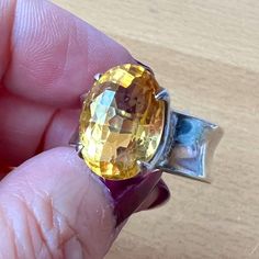 Gorgeous Modernist Looking Vintage Citrine Ring. The Stone Is Gorgeous,Approx. 14x10 Mm In Size , Checkerboard Cut And The Band Is 8mm Wide.The Ring Is Size 7.5 On My Ring Mandrel, Thick, Beautiful, Well Made Piece !!! Oval Gemstone Rings In Modernist Style, Modernist Oval Gemstone Rings, Oval Citrine Ring With Large Stone, Oval Cabochon Citrine Rings, Yellow Oval Topaz Ring With Polished Finish, Oval Yellow Topaz Ring With Polished Finish, Faceted Oval Citrine Jewelry, Handmade Modernist Oval Rings, Luxury Oval Faceted Topaz Ring