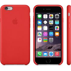 an iphone case is shown with the back and side view showing it's red color