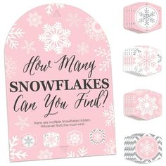 pink snowflakes can you find? magnets with white snowflakes on them