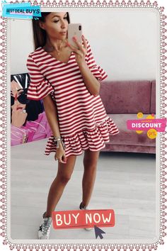 Ladies Fashion V-neck Striped Dress Chic V-neck Short Sleeve Dress For Vacation, Trendy V-neck Mini Dress For Summer, Chic V-neck Dress For Date Night, Chic A-line V-neck Dress For Summer, Chic Short Sleeve V-neck Dress For Brunch, Summer V-neck Mini Dress For Brunch, Elegant V-neck Dress For Day Out, Chic V-neck Midi Dress For Day Out, Chic A-line V-neck Dress For Brunch