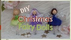 three fairy dolls hanging from strings with the words diy christmas fairy dolls