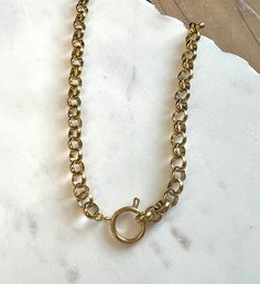 Charms are all the rage!!! This gold rolo chain with charm closure is the perfect gift for that special someone! 18k gold dipped. Charms sold separately. We ship across the US! Luxury Rolo Chain Necklace For Anniversary, Gold Chain Necklace Gift, Metal Charm Necklaces With Gold Chain, Gold Charm Necklace With Lobster Clasp, Everyday Metal Necklaces With Rolo Chain, Tarnish Resistant Chain Link Charm Necklace For Gift, Gold Chain Link Charm Necklace Gift, Gold-tone Chain Link Charm Necklaces As Gifts, Gold-tone Chain Link Charm Necklaces For Gifts