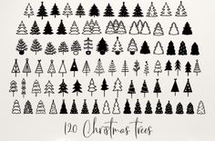 christmas trees drawn in black and white on a white background with the words, 10 christmas trees