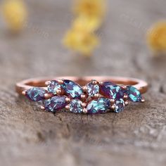 14k rose gold alexandrite wedding band, vintage alexandrite cluster ring, art deco , birstone ring, half eternity band, alexandrite stacking ring Solid 14k white/ rose/yellow gold Band Width approx 2.2mm *4*2mm marquise shaped lab created alexandrite *2mm round cut lab created alexandrite Prong,Bezel Set,Milgrain,Art Deco         Jewelry Maintenance Tips ▶ To avoid of chemical reactions,do not touch with daily chemicals,such as soap,shower gel,shampoo,chemicals. ▶ To avoid deformation or breakag Alexandrite Moissanite Ring, Cluster Wedding Ring Set, Alexandrite Aesthetic, Alexandrite Engagement Ring Vintage, Cluster Rings, Alexandrite Wedding Ring, Vintage Alexandrite Ring, Alexandrite Band Ring, Alexandrite Wedding Band