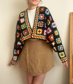 Granny Square Cardigan for Women, Crochet Cardigan, Granny Square Jacket, Boho Cardigan, Colorful Cardigan - Etsy Multicolor Patchwork V-neck Outerwear, Bohemian Crochet V-neck Cardigan, Trendy Multicolor Open Front Cardigan, Bohemian V-neck Crochet Cardigan, Spring V-neck Patchwork Cardigan, Multicolor V-neck Cardigan With Patchwork, Multicolor V-neck Patchwork Cardigan, Colorful Fall Cardigan, Multicolor V-neck Cardigan One Size