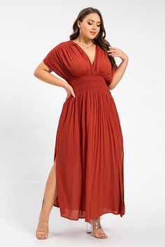 Garden Party Dress Plus Size, Pretty Casual Dresses, Aunt Vibes, Alt Wedding, Pretty Dresses Casual, Fam Pics, Ruched Waist Dress, Earth Tone Dress, Bohemian Dresses Long