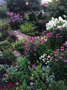 a garden filled with lots of different types of flowers