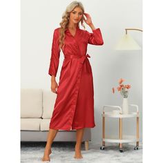 Indulge in effortless elegance with this stunning satin pajama robe, featuring intricate lace detailing and a sophisticated midi-length silhouette. Elevate your bedtime routine with the luxurious feel of this satin robe, adorned with intricate lace accents and a versatile long-length design. The silky satin fabric drapes fluidly over the body, with delicate lace trim that adds a touch of femininity and romance. The length of the robe is generally above the ankle, comfortable and versatile for ma Lace Trim Long Sleeve, Satin Pajama, Pajama Robe, Bedtime Routine, Satin Pajamas, Bridesmaid Gown, Effortless Elegance, Draped Fabric, Long Length