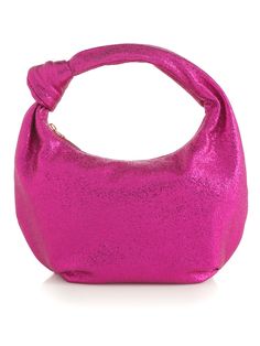 Shiraleah Chrissy Knotted Metallic Top Handle Bag, Magenta Trendy Party Hobo Bag, Trendy Party Hobo Bag Tote, Chic Hobo Shoulder Bag For Party, Trendy Hobo Bag With Removable Pouch For Party, Chic Pink Evening Hobo Bag, Chic Pink Hobo Bag For Evening, Chic Party Hobo Tote Bag, Trendy Metallic Shoulder Bag For Evening, Trendy Metallic Evening Bags