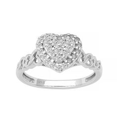 Designed with a heart halo motif and pairs of interlocking hearts adorning the shank, this Love Always diamond ring is a beautiful symbol of your unending love.Click on this JEWELRY & WATCHES GUIDE to learn about fit, styles, materials and more! Designed with a heart halo motif and pairs of interlocking hearts adorning the shank, this Love Always diamond ring is a beautiful symbol of your unending love.Click on this JEWELRY & WATCHES GUIDE to learn about fit, styles, materials and more! FEATURES Anniversary Rings With Pave Setting For Valentine's Day, Round Heart Ring With Pave Setting For Anniversary, Heart Cut Halo Design Promise Ring, Heart Shaped Ring With Pave Setting For Anniversary, Heart Cut Promise Ring With Halo Design, Heart Cut Halo Promise Ring, Pave Setting Rings For Wedding On Valentine's Day, White Gold Heart Cut Halo Ring For Anniversary, Anniversary Heart Cut Ring With Halo Design