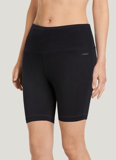 The Jockey® High Rise 10 Cotton Stretch Bike Short is made to help you go the extra mile (or more). Naturally soft, breathable cotton and shape-keeping spandex give a great fit, while the mesh waistband helps smooth and support. A moisture-wicking gusset helps you keep your cool, and the tag-free design helps eliminate chafing so you can keep going in greater comfort. | Jockey® High Rise Cotton Stretch 10" Bike Shorts in Black Stretch Cotton Biker Shorts With Short Inseam, Cotton Mid-thigh Biker Shorts, Fitted Mid-thigh Length Cotton Biker Shorts, Fitted Mid-thigh Cotton Biker Shorts, Stretch Cotton Activewear In Short Length, Mid-thigh Cotton Biker Shorts, Basic Biker Shorts For Workout, Black Stretch Cotton Biker Shorts, Black Cotton Yoga Shorts