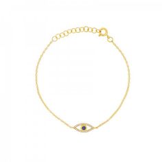 This groegous evil eye bracelet is the perfect addition to your arm party!  The center of the eye is accented with a beaufiful sapphire stone.   14K Yellow or W Elegant Gold Evil Eye Bracelet With Cubic Zirconia, Adjustable 14k Gold Evil Eye Bracelet, Elegant Evil Eye Bracelet With Diamonds As Gift, Elegant Gold Evil Eye Bracelet With Diamond Eyes, Elegant Gold Evil Eye Bracelet With Diamond Details, Elegant Adjustable Yellow Gold Evil Eye Bracelet, Adjustable Evil Eye Jewelry In Cubic Zirconia, Elegant Adjustable Jewelry With Diamond Eyes, Elegant Evil Eye Bracelet With Adjustable Chain