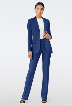 Go for the fabric that offers more than just looks. With its luscious texture, the Hayley Sharkskin is a feast for the eyes and hands. Blue Suit Women, Deep Blue Suit, Teal Suit, Blue Blazer Women, Gray Suits, Suits Black, Teal Blazer, Blue Suits, Classy Suits