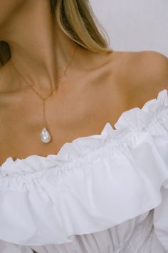 Our Riviera necklace is a classic beauty. Wander down the palm-lined promenade, spend a summers day lying on a deck chair as Nice's beach sparkles in front of you. - 18k gold filled fine chain - Large hand selected luminous freshwater baroque pearl - Gold filled clasp - Gold filled wire - Approx 15 inches in length, with a 3 inch drop Gold filled jewelry is easily 100 times thicker compared to common gold plating & lasts just like gold with proper care. Please keep in mind that each piece is Riviera Necklace, Travel Inspired, Classic Beauty, Beach Fun, Gold Filled Jewelry, Baroque Pearls, Elegant Outfit, Handcrafted Jewelry, Fresh Water