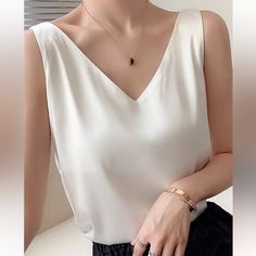 White Satin Top Chest 19 Length 24 Pets Free And Smoke Free Home White Satin Top, Silk Vest, Solid Tank Tops, White Cami, Satin Cami, Silk Tank Top, Silk Camisole, Women Halter, Classic Style Women