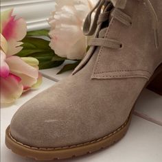 Nwt/ Never Worn Nordstrom Rack Taupe Color Suede Booties. Gorgeous, Soft, Neutral, Block Heel Booties. Size 8.5 W (Wide) Brown Suede Lace-up Boots For Spring, Casual Beige Lace-up Heels, Taupe Casual Ankle Boots, Casual Taupe Ankle Boots, Beige High Heel Lace-up Boots For Spring, Cream Lace-up Suede Boots, Casual Ankle-high Beige Heels, Casual Beige Ankle-high Heels, Chic Beige Lace-up Boots