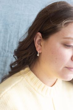 "Super dainty huggie hoop earrings perfect for everyday wear. These sterling silver hoops are a small .5 inches and have a snap in place lever for secure closure. These hoops \"hug\" the ear lobe on most women. These are lightweight and very comfortable. Your new earrings will arrive in a gift box. To see other earrings for women, please visit my home page at http://www.austindowntoearth.etsy.com" Cute Sterling Silver Hoop Earrings, Nickel-free Dainty Huggie Earrings, Star-shaped Earrings With Ear Wire For Everyday, Everyday Hypoallergenic Star-shaped Jewelry, Everyday Hypoallergenic Star Jewelry, Everyday Drop Earrings With Star Charm, Cute Hypoallergenic Huggie Hoop Earrings, Dainty Sterling Silver Earrings With Star Charm, Dainty Nickel-free Drop Huggie Earrings