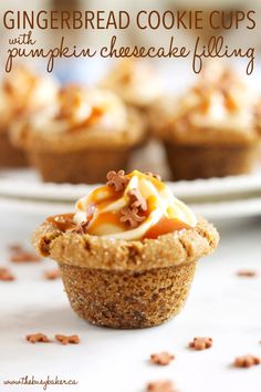 small cupcakes with frosting and caramel on top sitting on a plate