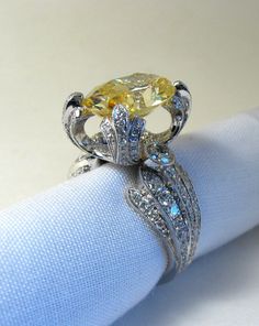 "In the photo the ring in the design of 4-carat \"canary diamond\" and clear white diamonds of the highest quality. We can repeat that. The price will depend on the selection and quality of the stones. The price, shown above, is preliminary and approximate." Canary Diamond, Expensive Rings, Coin Ring, Clear White, Gold Price, Multi Stone Ring, Amethyst Ring, Womens Engagement Rings, White Diamonds