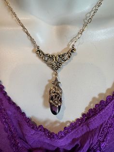 Art Nouveau Purple Jewelry For Gift, Art Nouveau Necklace With Intricate Design For Gift, Ornate Purple Dangle Jewelry, Ornate Handmade Purple Necklace, Ornate Purple Gemstone Necklaces, Gemstone Art, Fancy Art, Stone Wrapping, Vintage Jewelry Box