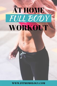 a woman with pink hair and black pants, text reads at home full body workout