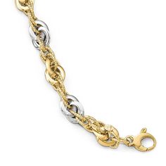 SGG Leslie's 14k Two-tone Polished D-C Fancy Link Bracelet Fine Jewelry Bracelets, Gold Polish, Diamond Cut, Chains Jewelry, Gold Material, Infinity Bracelet, Link Bracelets, Two Tone, Diamond Cuts