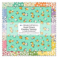 the marcus fabrics garden variety paper pad is shown in blue, green and yellow