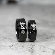 King and Queen Rings, King & Queen Rings, King of Spades & Queen of Hearts Rings, King Queen Wedding Bands, King Ring, Queen Ring, Matching Ring Set, 2 Piece Couple Set Black Tungsten Rings King & Queen Ring, King And Queen Wedding Rings, Matching Rings For Couples Boyfriends, King And Queen Rings Couple Gold, King And Queen Rings, King Queen Rings, Royalty Outfits, Black Wedding Bands, Queen Crowns, Couples Clothes