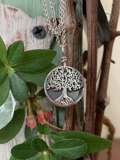 "Tree Of Life Necklace, Nature Jewelry, Vintage Finish, Bohemian, Zen, Family Tree Charm, Handmade, Tree Pendant This sterling silver tree pendant is beautiful and light weight. It has a bohemian and vintage feel to it. The tree of life symbolizes a connection to everything: The Tree of Life commonly represents the interconnectedness of everything in the universe. It symbolizes togetherness and serves as a reminder that you are never alone or isolated, but rather that you are connected to the wo Silver Etched Nature-inspired Necklaces, Nature-inspired Silver Etched Necklaces, Personalized Bohemian Jewelry, Silver Engraved Nature-inspired Necklace, Handmade Bohemian Jewelry Gift For Mom, Bohemian Sterling Silver Etched Necklaces, Bohemian Etched Sterling Silver Necklaces, Silver Tree Of Life Round Pendant Necklace, Bohemian Tree Of Life Round Jewelry