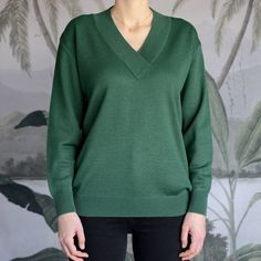 Vintage Wool Blend V-neck Sweater in Green Medium Size | Etsy Lithuania Green V-neck Sweater For Fall, Classic Green Long Sleeve V-neck Sweater, Classic Green V-neck Long Sleeve Sweater, Classic Green Wool Sweater, Green Knit V-neck Sweater, Green Long Sleeve V-neck Sweater For Fall, Green V-neck Top With Ribbed Cuffs, Knitted V-neck Sweater For Work, Green V-neck Sweater For Winter