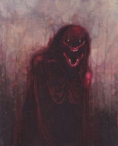 a painting of a demon with its mouth open