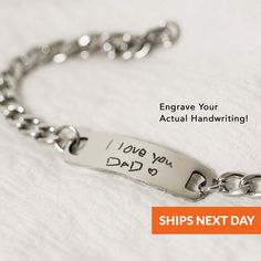 Personalized Handwriting Bracelet Mens Valentine's Day Gift From Daughter For Dad Handwriting Gift For Men Husband Gift From Wife Personalize this piece with your own meaningful message. Personal, timeless pieces you'll never want to take off - it is made to keep your sentiments close. All of our jewelry are hypoallergenic. We wish to create timeless, versatile pieces that everyone can enjoy and cherish, so we completely removed lead and nickel from our production. We carefully package individua Adjustable Chain Bracelet As Gift, Durable Adjustable Chain Bracelet For Gift, Adjustable Durable Chain Bracelet As Gift, Durable Adjustable Chain Bracelet As A Gift, Stainless Steel Everyday Chain Bracelet For Father's Day, Stainless Steel Chain Bracelet For Everyday And Father's Day, Silver Chain Bracelet For Father's Day, Personalized Rectangular Bracelets For Father's Day, Father's Day Personalized Adjustable Chain Bracelet