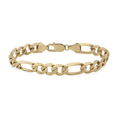 Go for the gold with this 14k yellow gold bracelet designed with square trios of links connected by longer rectangular links that alternate to create a balanced look made for everyday wear. Modern Bracelets With Rectangular Figaro Chain Links, Formal Yellow Gold Paperclip Bracelet With Figaro Chain, Formal Gold Bracelet With Rectangular Links, Yellow Gold Figaro Chain Bracelet With Rectangular Links, Modern Figaro Chain Bracelet With Rectangular Links, 14k Gold Bracelet With Rectangular Links Chain, 14k Gold Paperclip Bracelet With Figaro Chain, 14k Yellow Gold Figaro Chain Paperclip Bracelet, 14k Yellow Gold Paperclip Bracelet With Figaro Chain