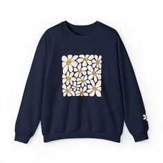 Everyone loves a comfy sweatshirt in the fall. Check out this adorable funky print and let that inner babbs turn outter ;) Check out the cute little flower on the left sleeve 🌼 .: 50% cotton, 50% polyester.: Medium-heavy fabric (8.0 oz/yd² (271.25 g/m²)).: Loose fit.: Sewn-in label.: Runs true to size Cute Long Sleeve Sweatshirt For Everyday, Cozy Cotton Sweatshirt For Spring, Cozy Long Sleeve Sweater With Floral Print, Cute Crew Neck Sweatshirt For Everyday, Fall Cotton Sweater With Floral Print, Cute Graphic Print Sweater With Relaxed Fit, Cute Oversized Spring Sweatshirt, Fall Cotton Floral Print Sweater, Cute Winter Tops For Everyday Wear