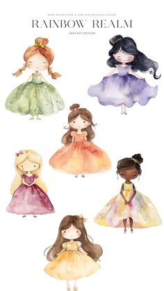 an image of children's princesses in watercolors