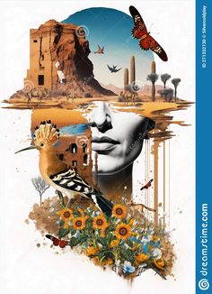 an artistic collage with birds and flowers