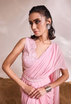 A perfect addition to your fashion-forward pieces, eve sari set includes a hand-embellished blouse and a ruffle-drape sari. Drape Sari, Rahul Khanna, Nyc Studio, Drape Saree, Soho Nyc, Embellished Blouse, Indian Couture, Nehru Jackets, Western Wedding