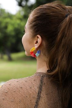 Colorful Beaded Hoop Earrings Accessories Rainbow Bohemian Jewelry For Spring, Bohemian Rainbow Jewelry For Spring, Spring Rainbow Bohemian Jewelry, Summer Hoop Earrings With Colorful Beads, Colorful Beaded Circle Earrings For Summer, Multicolor Beaded Hoop Earrings For Beach, Multicolor Beaded Hoop Earrings For Festivals, Colorful Circle Beaded Earrings For Summer, Colorful Hoop Earrings For Summer