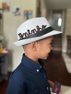 These Boy's hats are the PERFECT vacation or summer accessory! A fun and trendy boho inspired hat, this hat is perfect for kids. Choose any lettering, word or name, and a design if you wish. Be assured these are GREAT hats! Hats are going to be a little more expensive but I am pretty sure you will be happy to have it. Trust me, friends and people will complement it. I also pride myself on paying great attention to detail and perfecting every name and design or saying on your hat. Lastly, I perso Fun White Brimmed Mini Hats, White Mini Hat With Short Brim For Summer, White Beach Costume Hat With Short Brim, White Brimmed Mini Hats For Vacation, White Short Brim Beach Hat, Fun Brimmed Summer Costume Hats, Brimmed Costume Hats For Summer Beach, Brimmed Beach Costume Hats For Summer, Fun White Sun Hat With Curved Brim