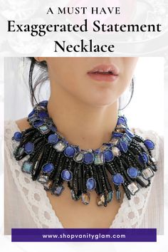 Exaggerated Statement Necklace Blue Choker Necklace, Blue Choker, Bohemia Crystal, Chunky Statement Necklace, Statement Choker, Blue Stones, Jewelry Model, Necklace Statement, Women Party