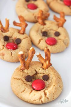 rudolph peanut butter cookies on a white plate