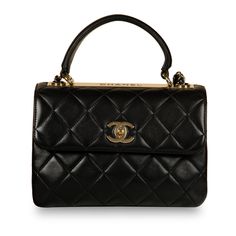 Oozing allure and sophistication, Chanel presents one of its most ravishing, highly acclaimed handbags, the Chanel Trendy CC Flap in Small. Crafted from radiant black lambskin the handbag features a sporty yet sharp silhouette. Its exterior is adorned in polished champagne gold hardware with a rather enlarged CC clasp and Chanel’s signature chain strap. Ideal for the lady who bears an adoration for Chanel handbags but wants to steer away from the classic collection without compromising on aesthe Chanel Trendy Cc, Office Bags For Women, College Handbags, Champagne Gold Hardware, Radiant Black, Coco Handle, Court Heels, Office Bag, Chanel Logo