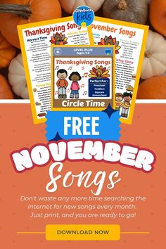 Thanksgiving Songs for Kids FREEBIE. These Thanksgiving Songs for kids songs are perfect for November circle time. Great to use during circle time, capturing children's attention and handling transitions. Made for child care centers, home daycares, homeschoolers, preschool, and kindergarten classrooms. Don't waste any more time searching the internet for new songs every month. Just print, and you are ready to go! Thanksgiving Songs For Kids, Kindergarten Classrooms, Thanksgiving Songs, Circle Time Activities