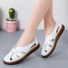 New Women Sandals Summer Ladies Shoes Comfortable Ankle Hollow Round Toe Sandals Woman Soft Beach Sole Female Shoes Plus Size Casual Round Toe Sandals For Outings, Casual T-strap Sandals With Rubber Sole For Spring, Casual Ankle-high Wedge Sandals For Summer, Casual Round Toe T-strap Sandals For Vacation, Casual T-strap Sandals With Round Toe For Vacation, Casual Slingback Sandals With Round Toe, White Casual T-strap Beach Sandals, White Casual T-strap Sandals For Beach, Casual Flat Heel T-strap Sandals For Spring