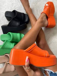 Slipper Woman, Heel Wedges, High Heels Black, Back To School Outfit, Platform Mules, Orange Shoes, Fancy Shoes, High Heel Wedges, Aesthetic Shoes